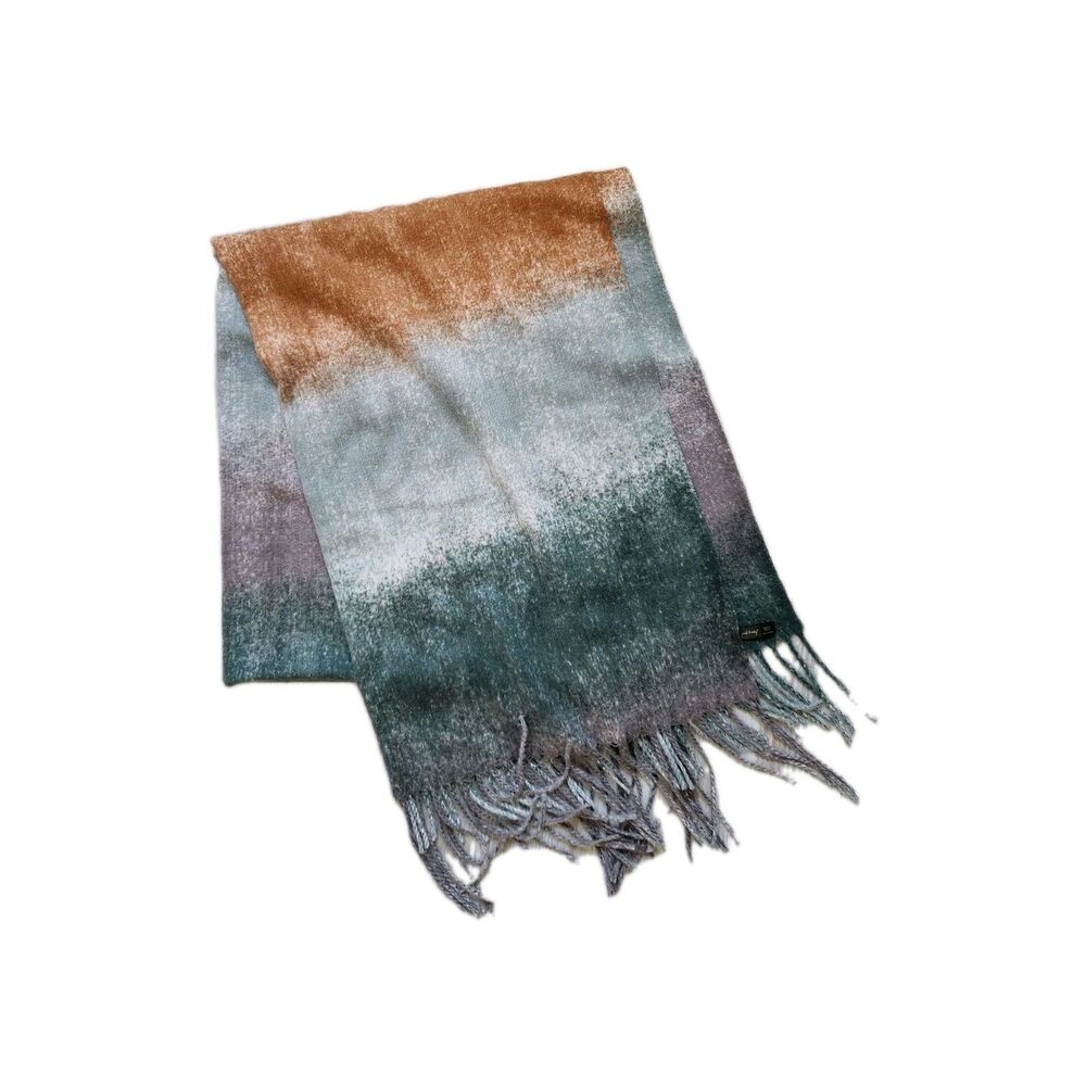 Jack & Missy Chakra Scarf Oversized Fringe Wrap Shawl Green Rust Stripe Soft GUC